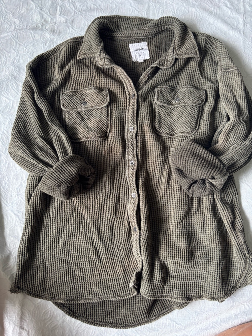 aerie Olive Green Waffle Knit Button-Up Shacket